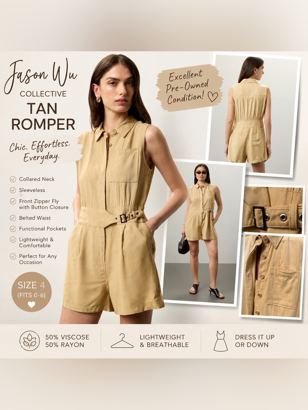 Jason Wu Collective Sleeveless Utility Romper Sz 4